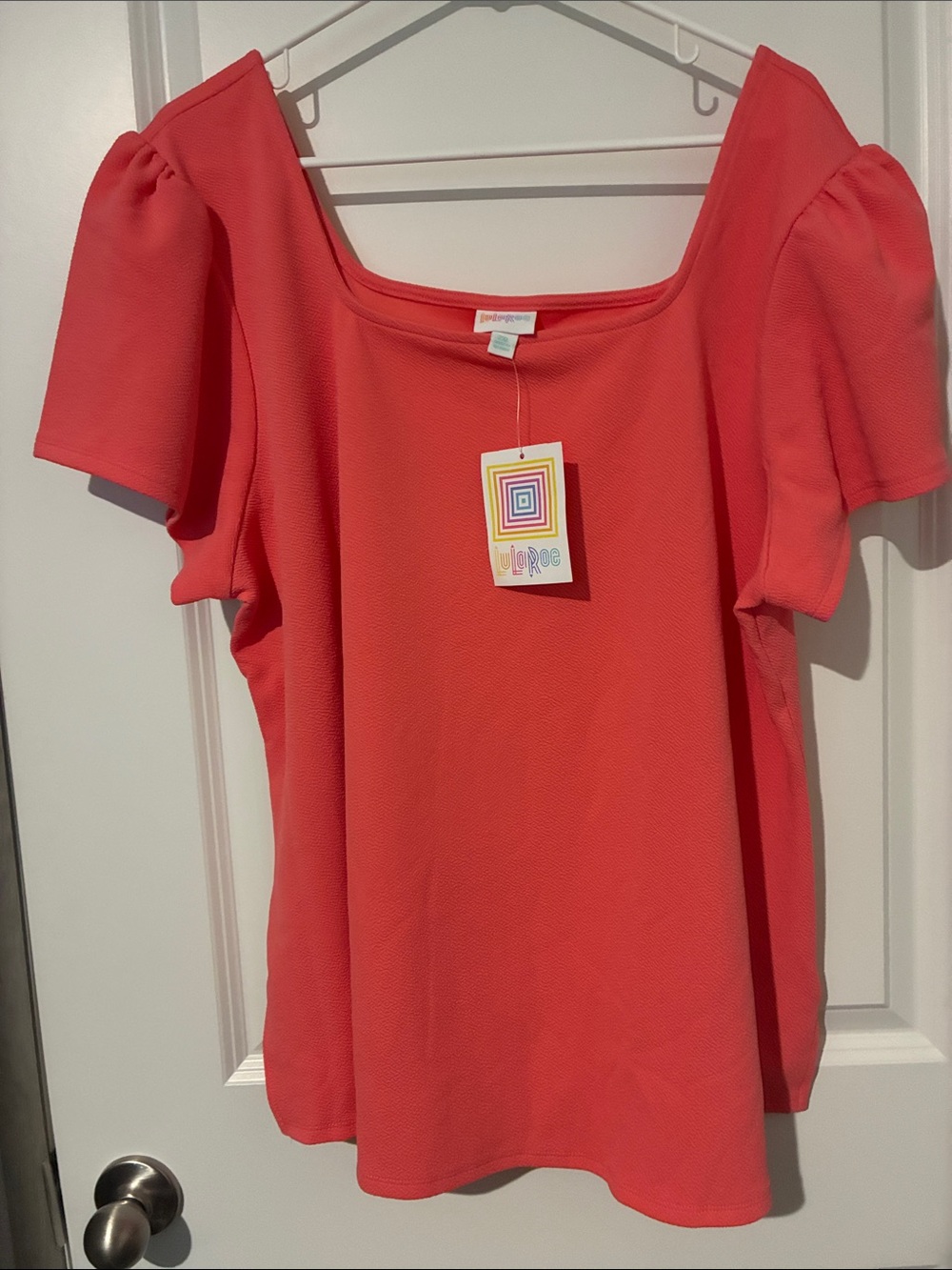 LuLaRoe Coral Square Neck Puff Sleeve Blouse